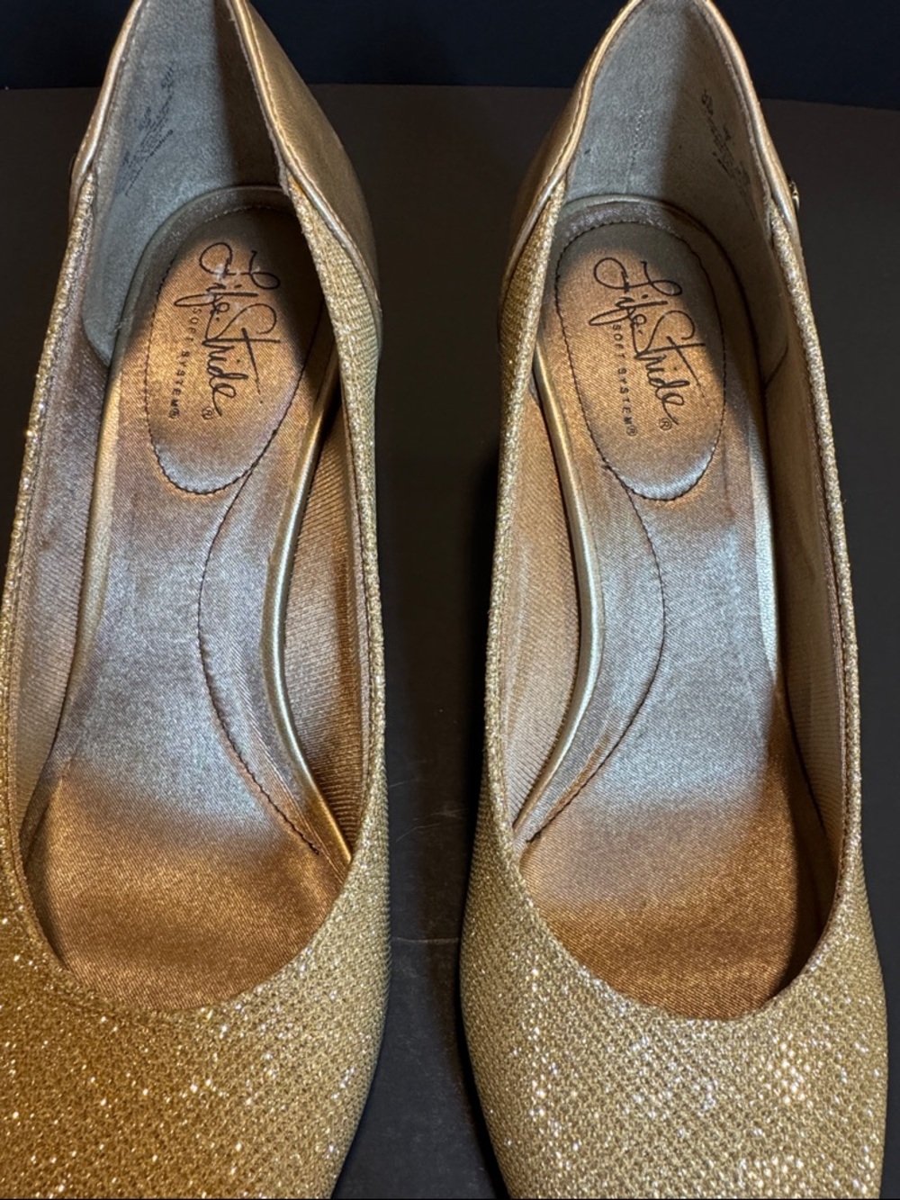 Women's Shimmery Gold Pointed Low Heel Pumps - Picture 6 of 10